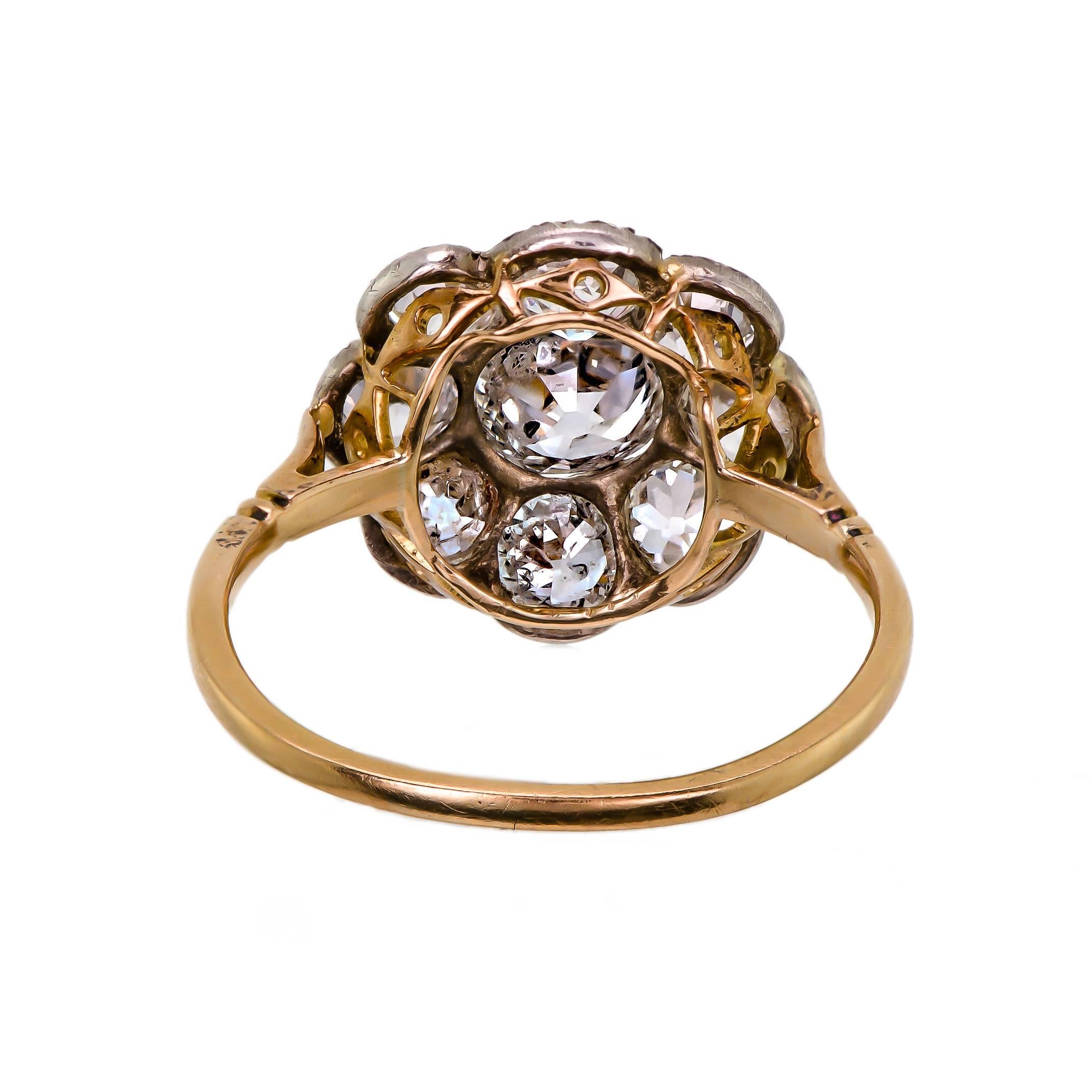 Women's Victorian Diamond and Yellow Gold Cluster Ring