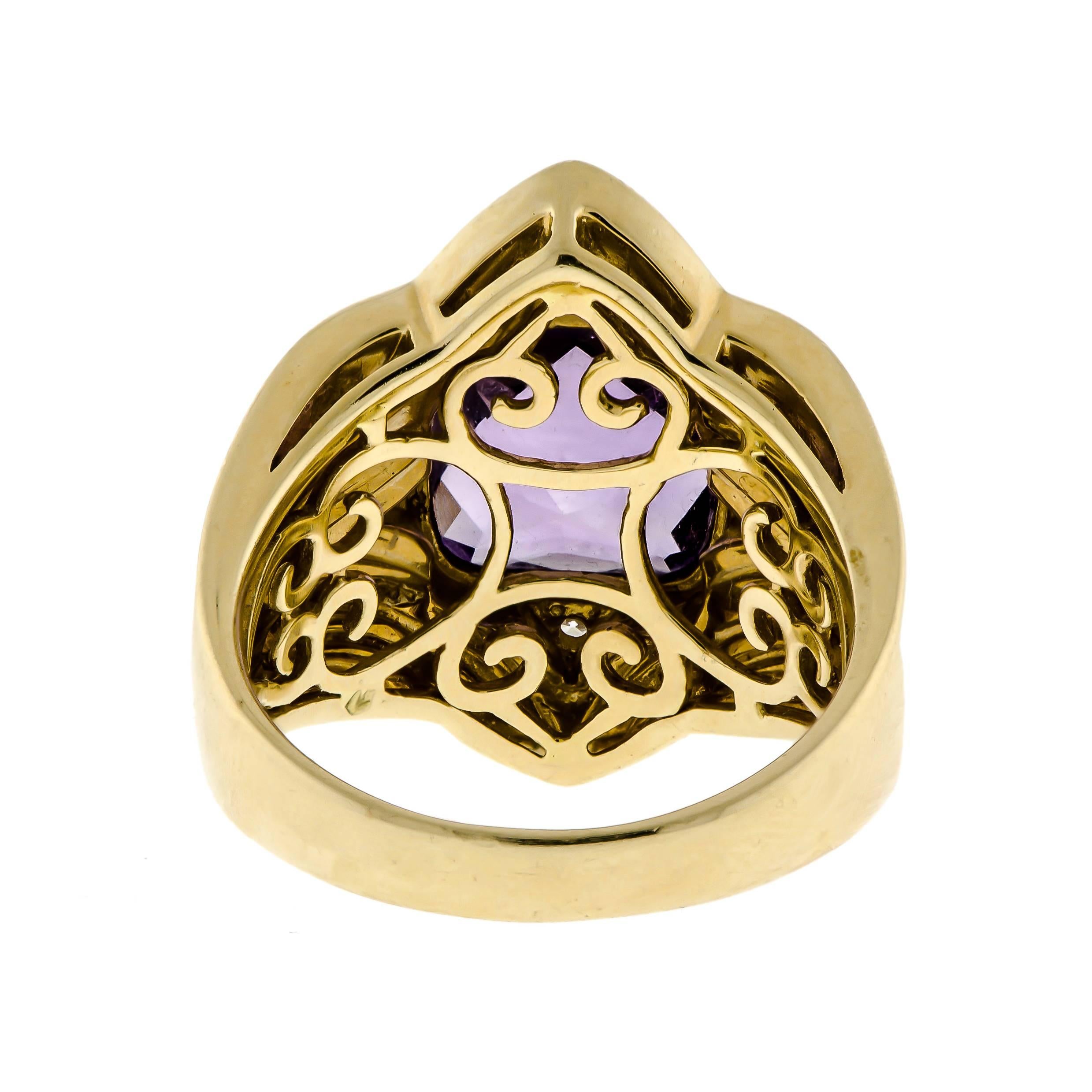 Stunning Vintage Amethyst, Diamond and Enamel Cocktail Ring In Excellent Condition In Lombard, IL