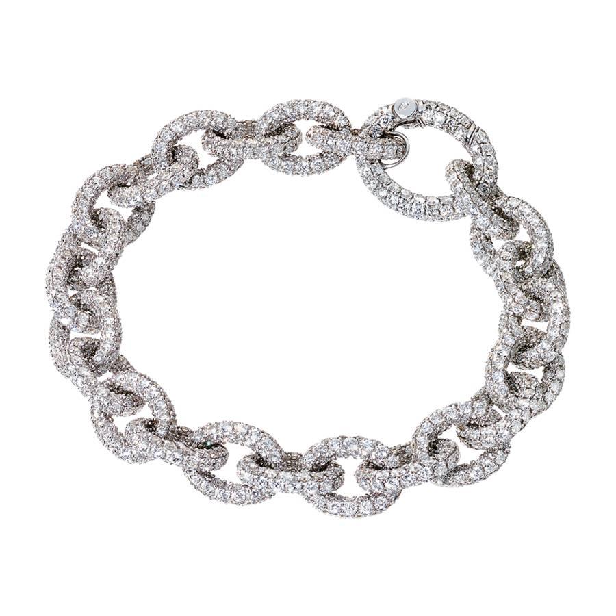 Renesim Pave Brilliant Broad Link Diamond Bracelet  For Sale