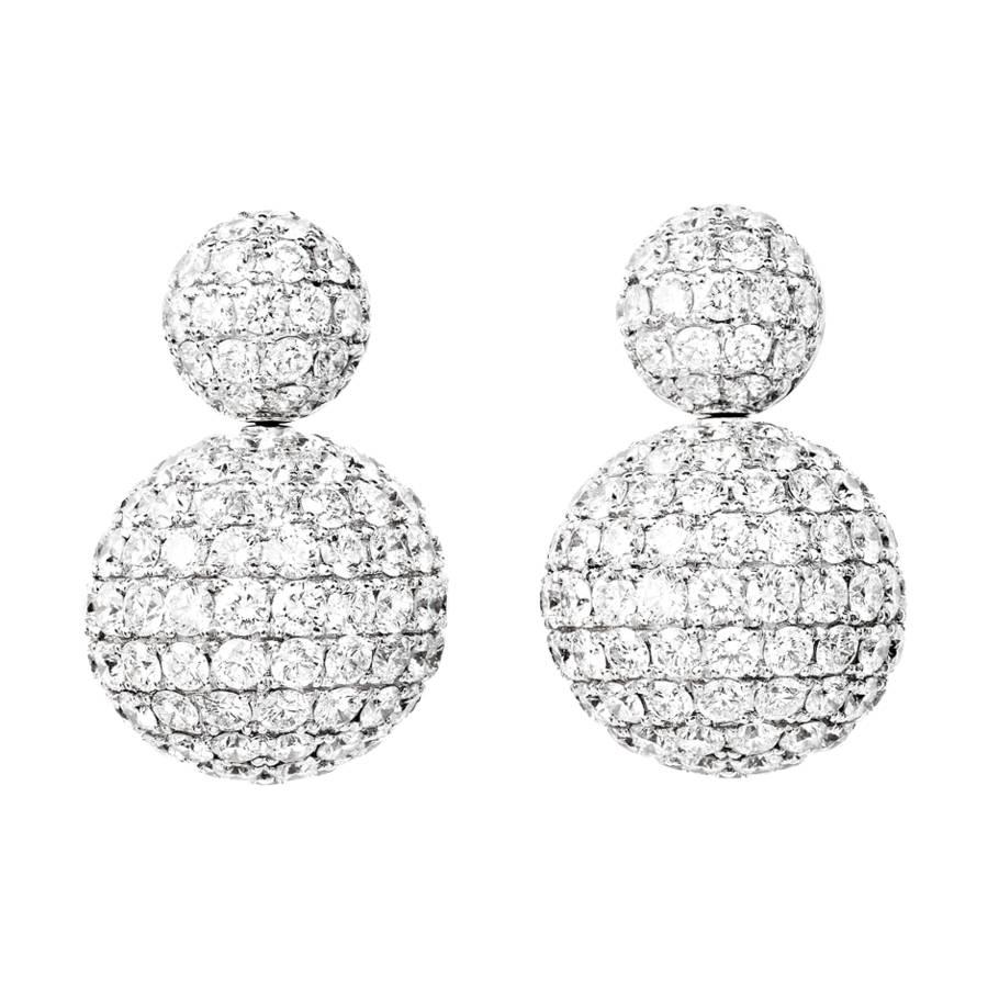 Renesim Spherical Pave Diamond Gold Earrings For Sale