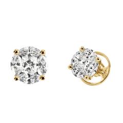 Renesim Princess and Navette Cut Diamond Gold Stud Earrings