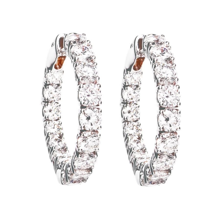 Renesim Gold Hoop Earrings with 32 Brilliant Cut Diamonds For Sale
