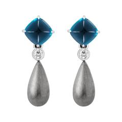 Renesim Blue Topaz Diamond Gold Drop Earrings