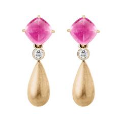Renesim Pink Tourmaline Brillant Gold Drop Earrings