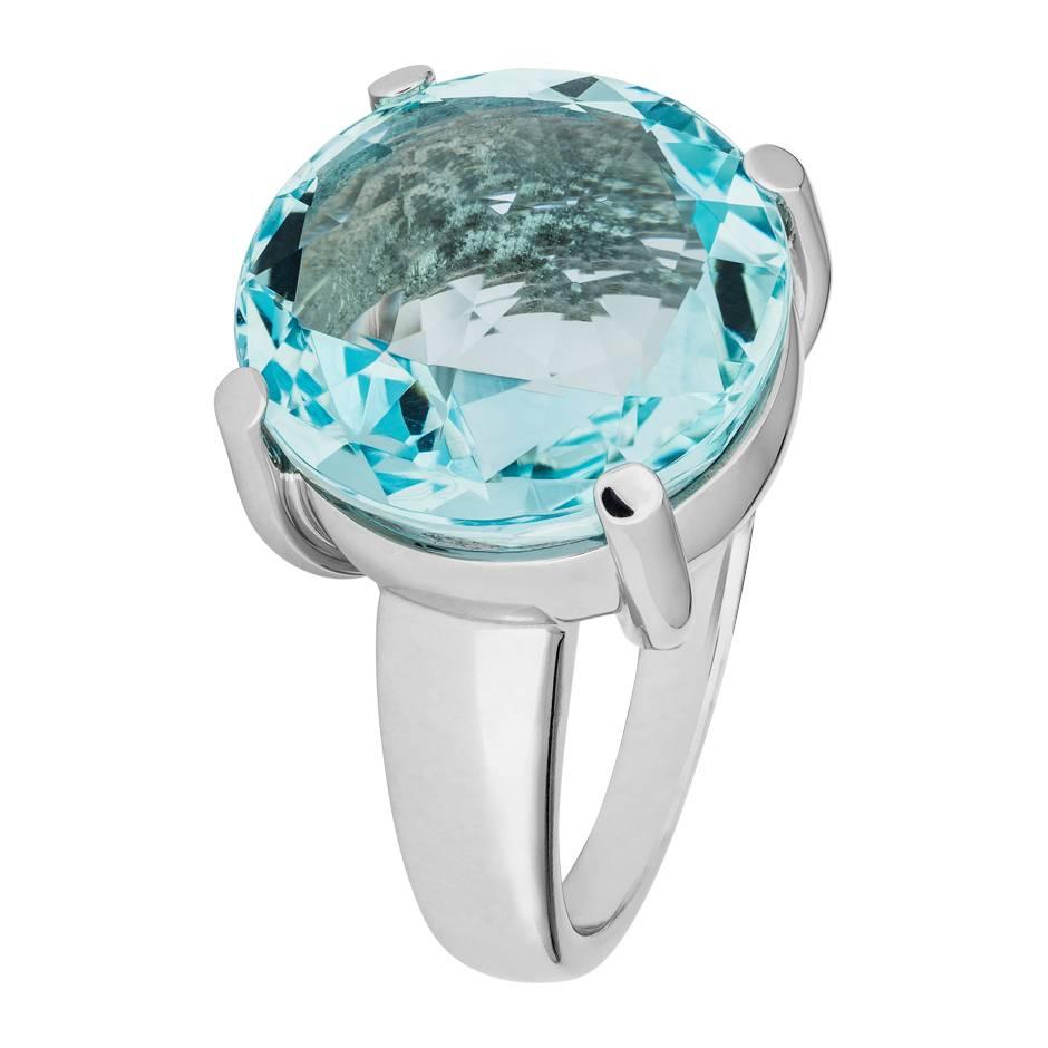 Renesim Aquamarine White Gold Round Ring For Sale