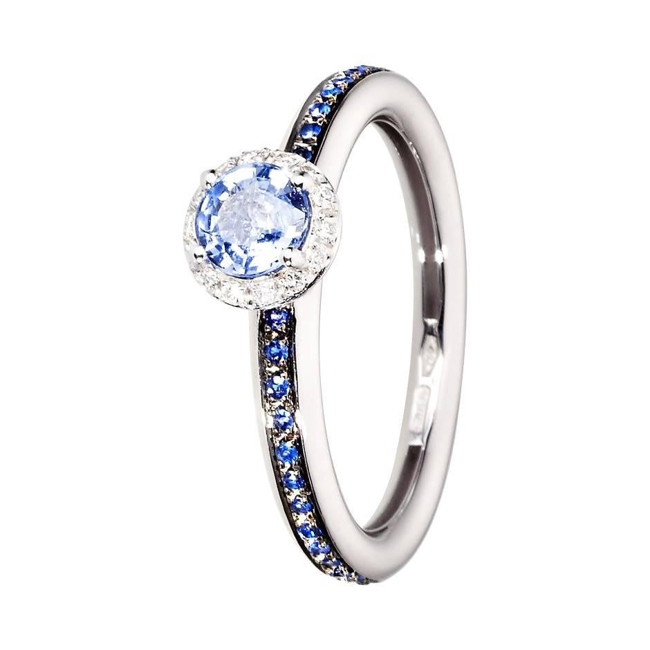 Renesim Blue Sapphire Diamond White Gold Ring For Sale