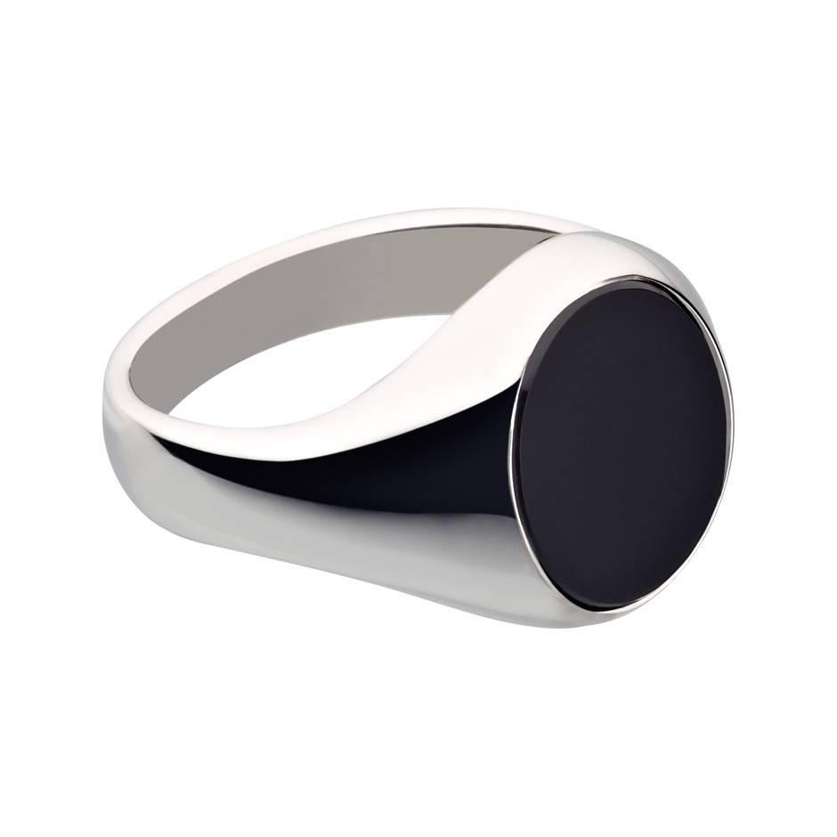 Renesim Onyx White Gold Signet Ring For Sale