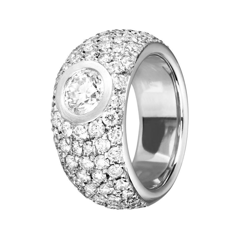 Renesim 1 Carat Brilliant and Pave Diamond Gold Ring For Sale