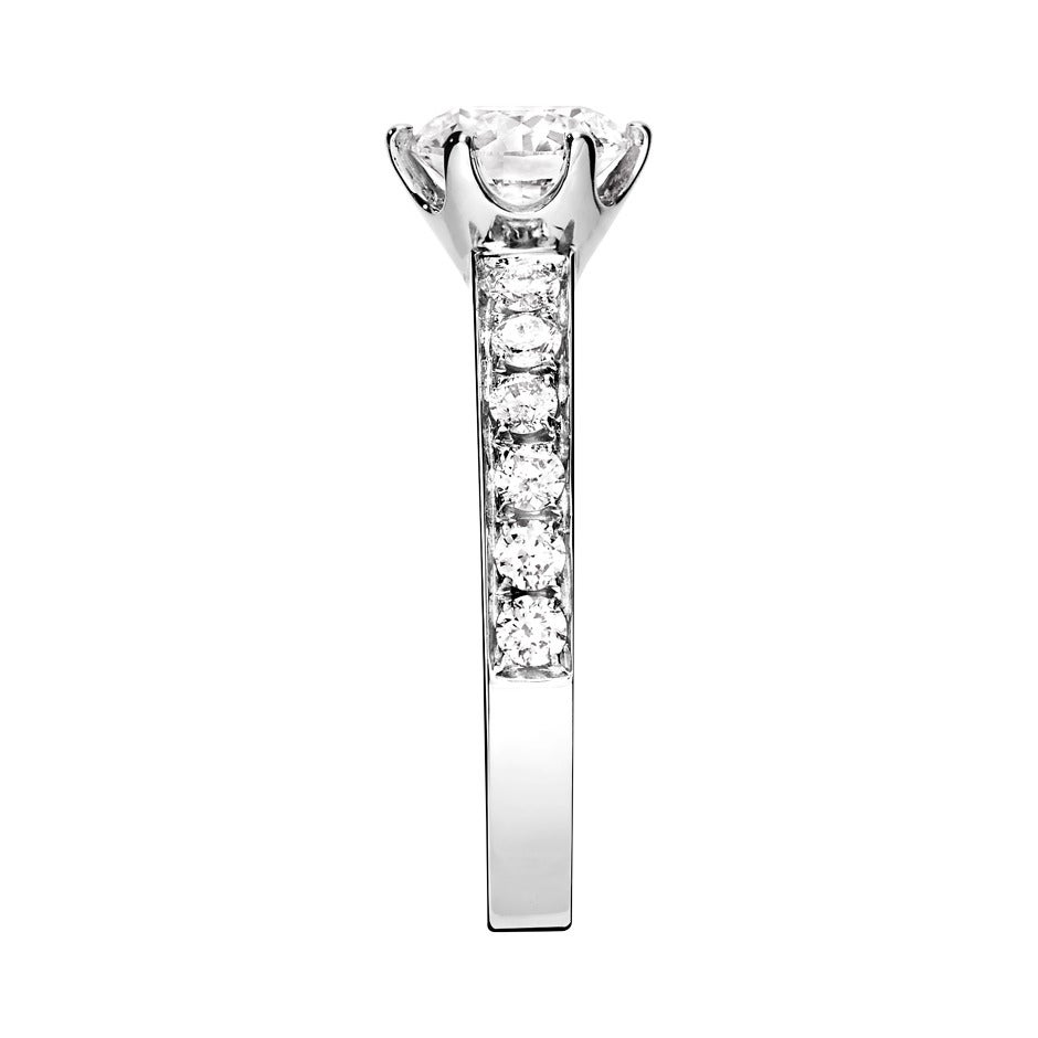 Contemporary Renesim 1.00 Carat Round Brilliant Cut Diamond Pave Platinum Engagement Ring For Sale