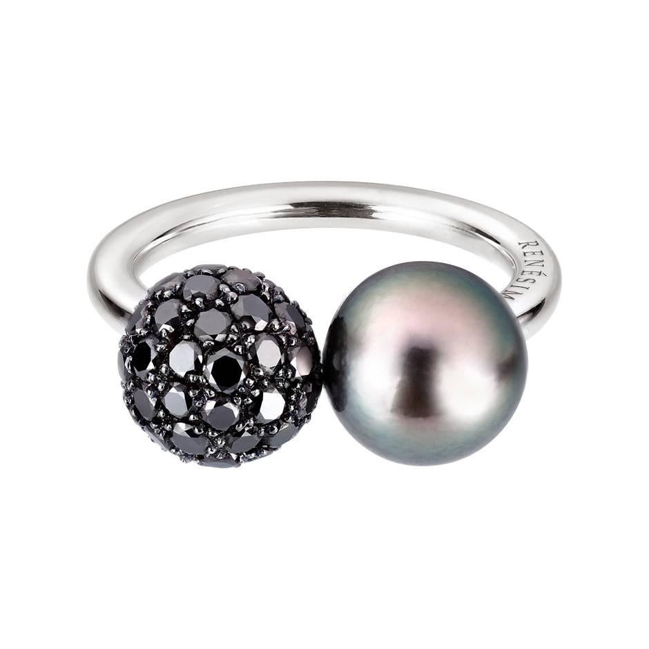 pearl and black diamond ring