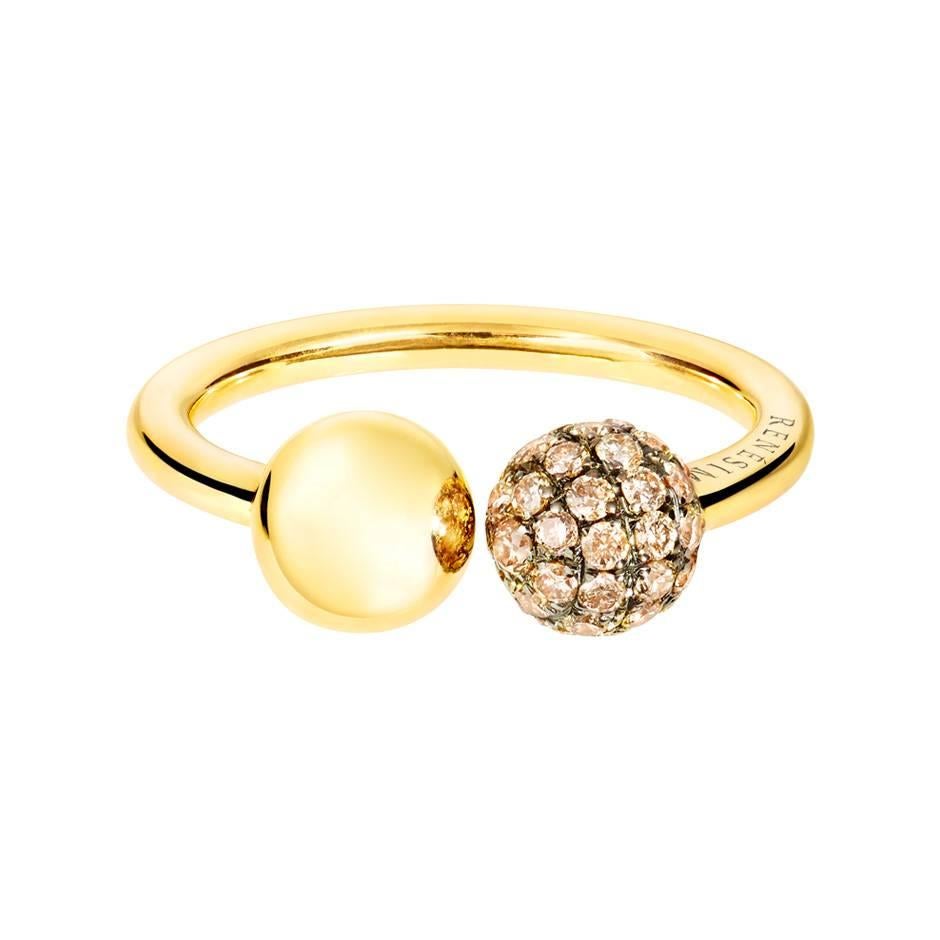 Contemporary Renesim Champagne Diamond Pave Sphere Gold Ring For Sale