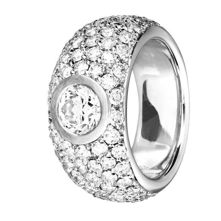 Renesim 1 Carat Brilliant and Pave Diamond Gold Ring For Sale