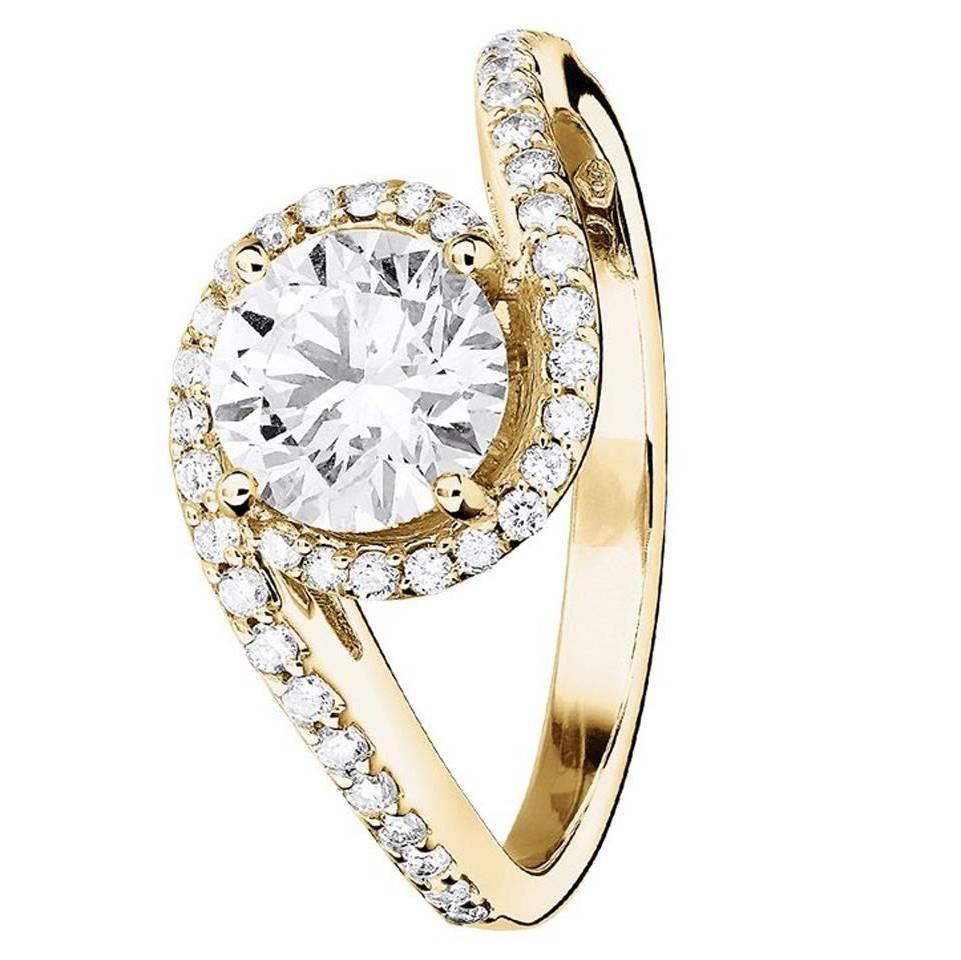 Renesim Diamond Gold Curved Cluster Ring For Sale