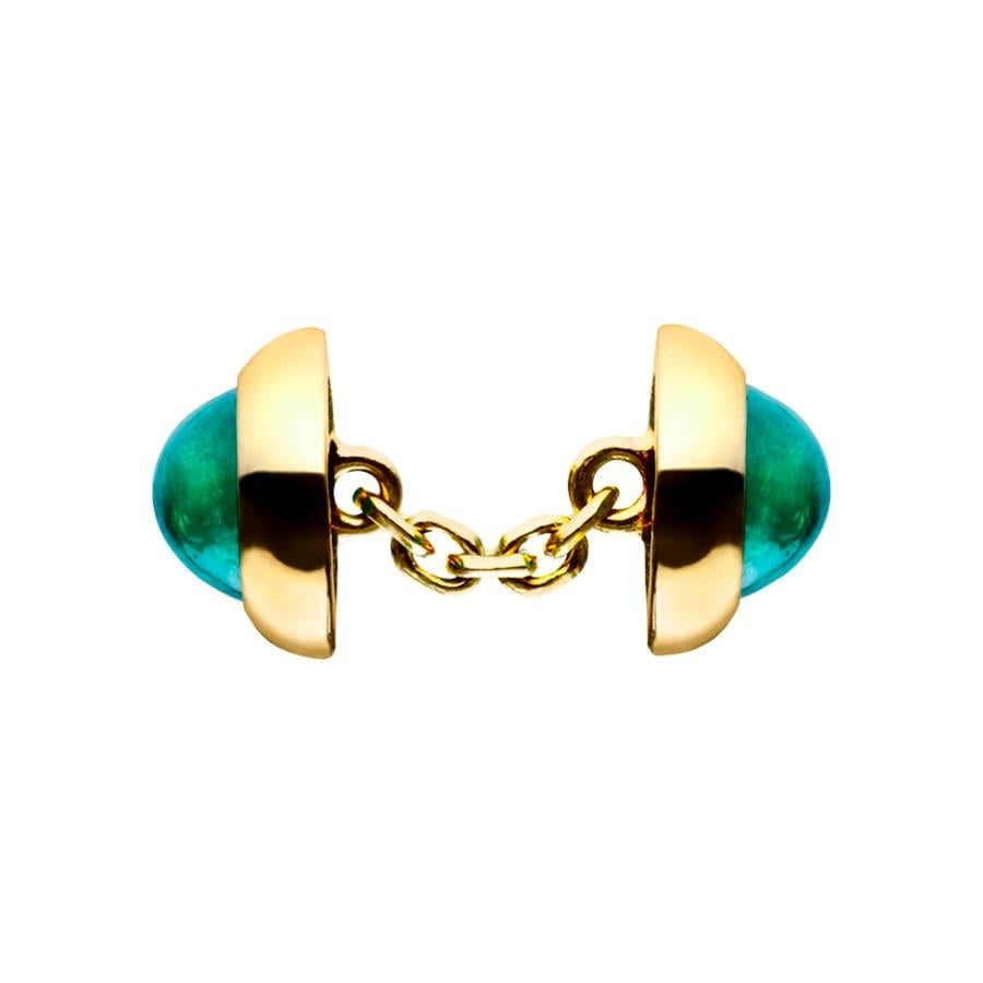 Contemporary Renesim Emerald Cabochon Gold Cufflinks For Sale