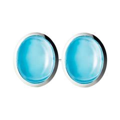 Renesim Blue Topaz Cabochon Gold Cufflinks