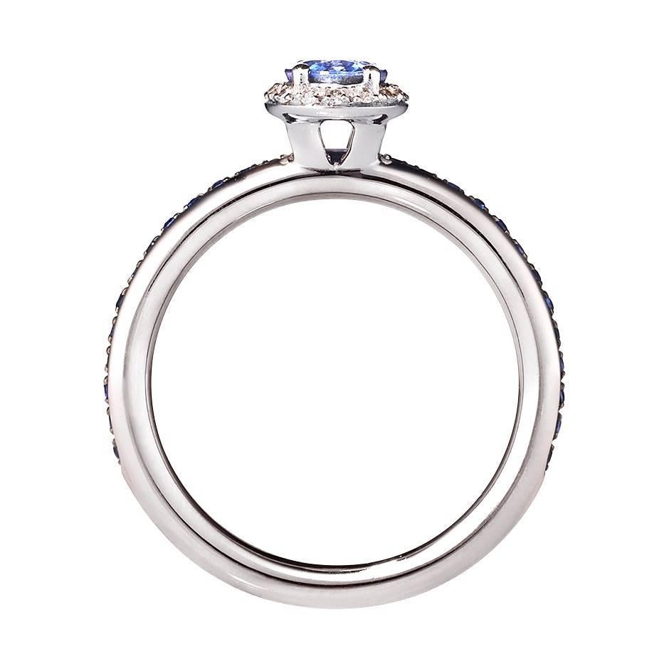 Contemporary Renesim Blue Sapphire Diamond White Gold Ring For Sale