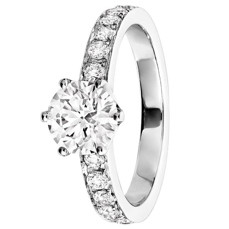 Renesim 1.00 Carat Round Brilliant Cut Diamond Pave Platinum Engagement Ring For Sale