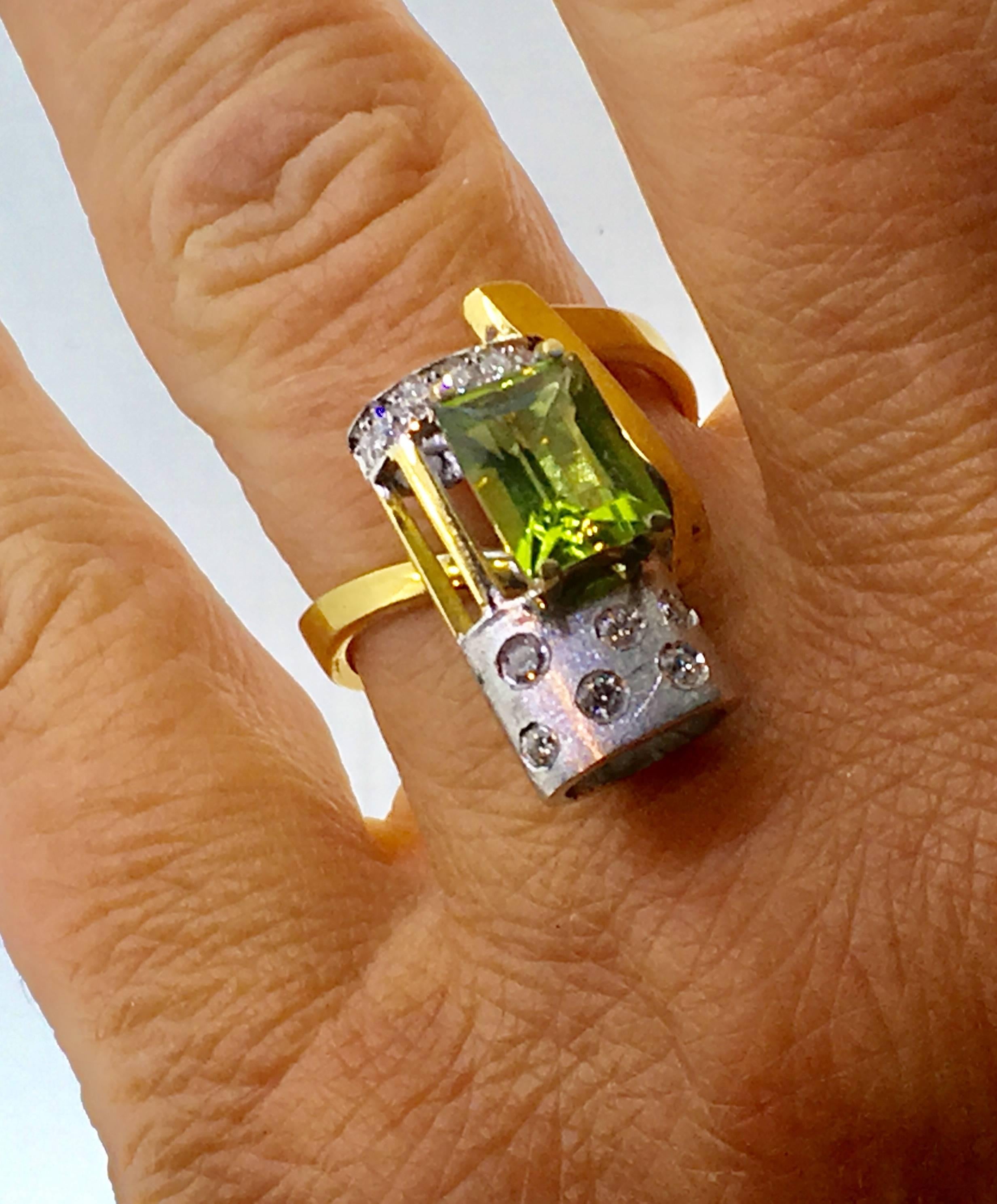 Women's  L. Van Giel Diamond, Tourmaline  and Gold Modernist Engagement ring For Sale