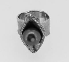 S. Van Giel Diamonds and Grey Pearl Modern Ring