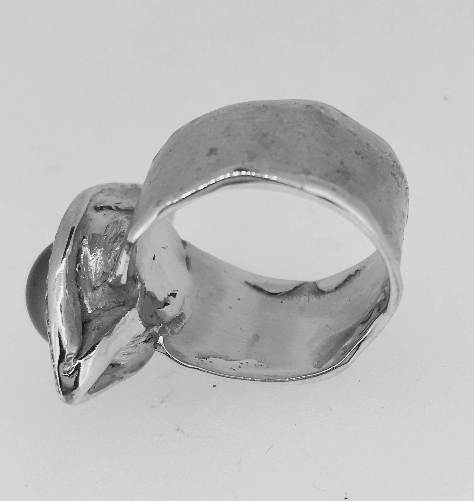 Women's S. Van Giel Diamonds and Grey Pearl Modern Ring For Sale