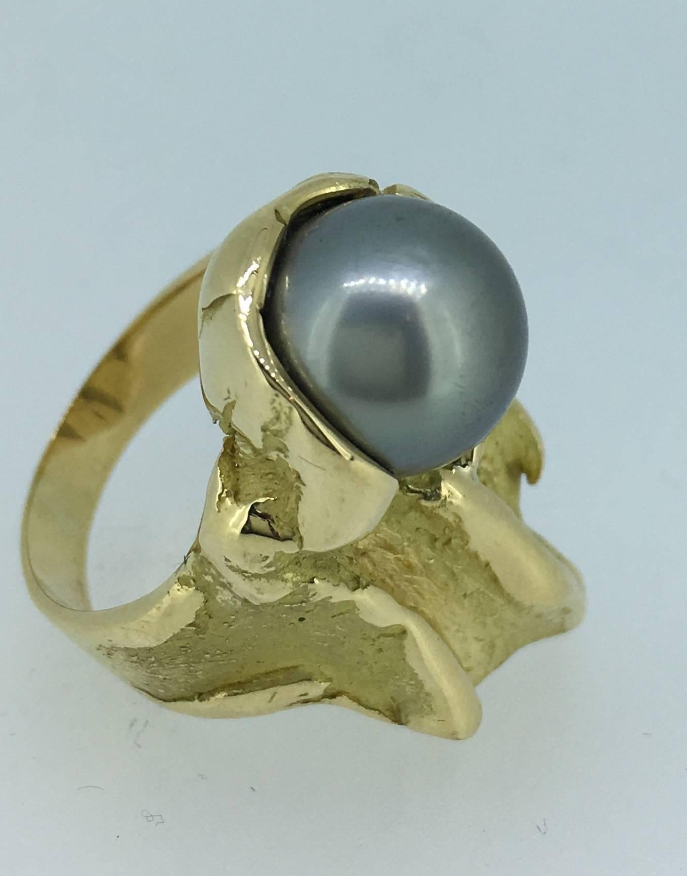 Women's S. Van Giel  Pearl, Diamond and Gold Ring For Sale