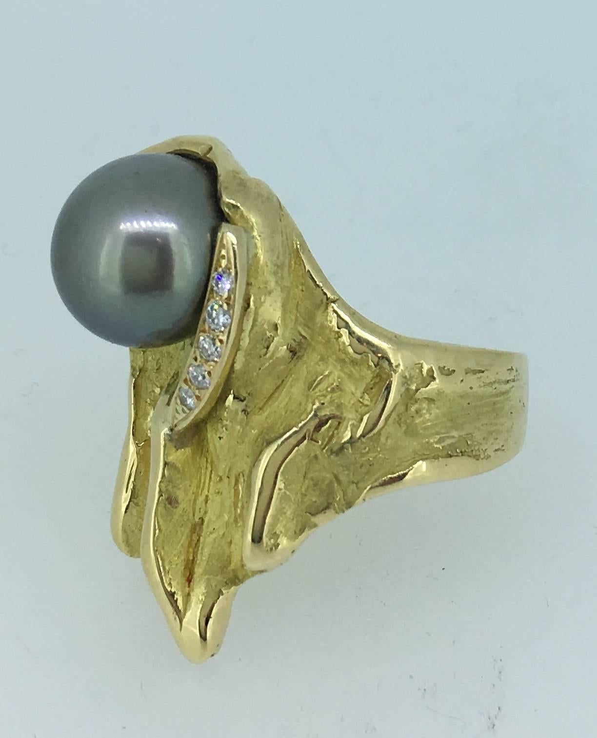 S. Van Giel  Pearl, Diamond and Gold Ring For Sale 3