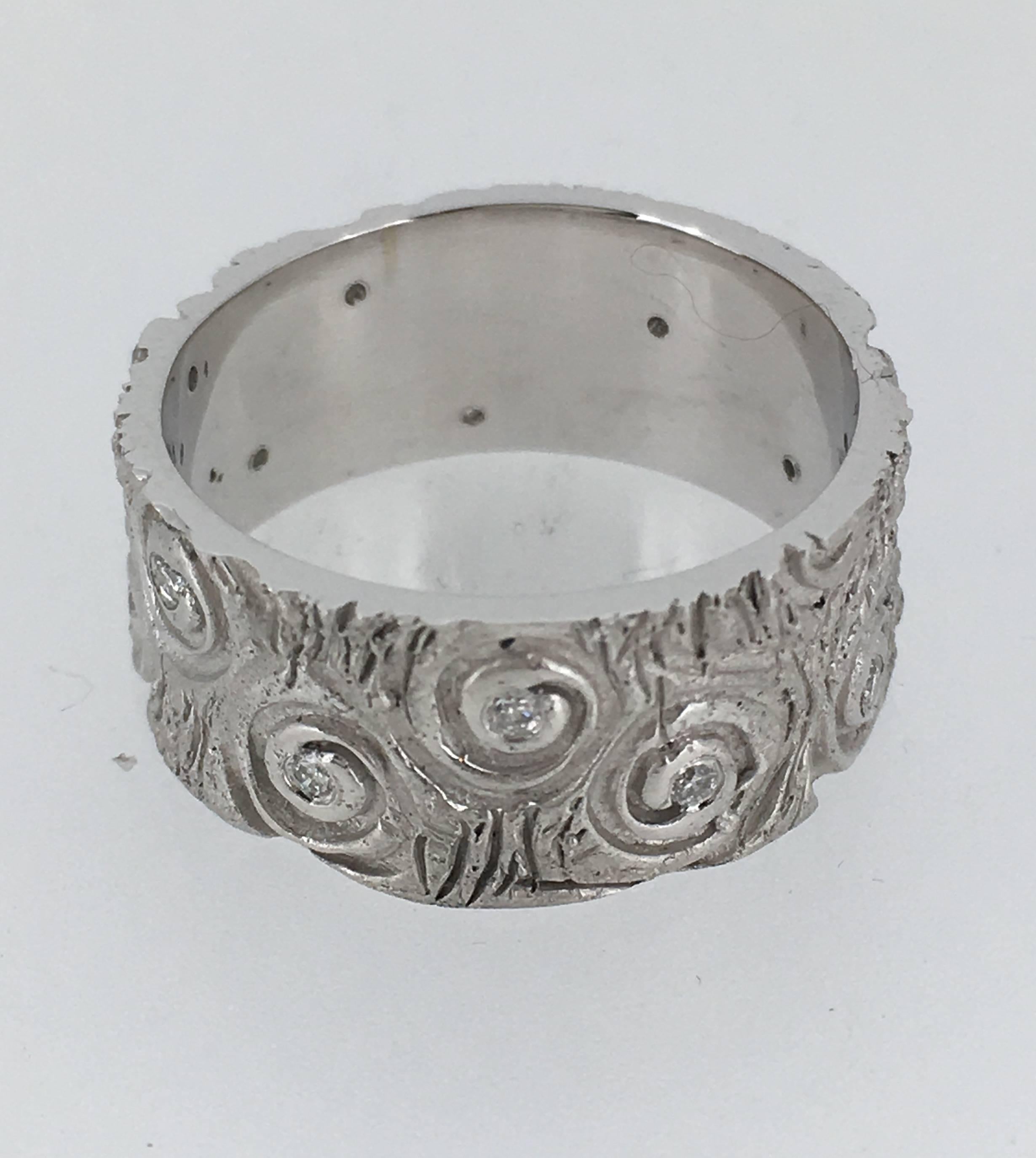Modernist S. Van Giel Baroque Diamond Gold Wedding Ring For Sale