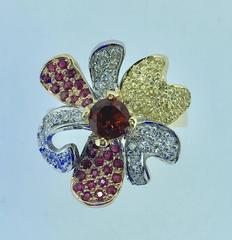 S. Van Giel  Diamonds, Rubis and Saphire Flower Ring