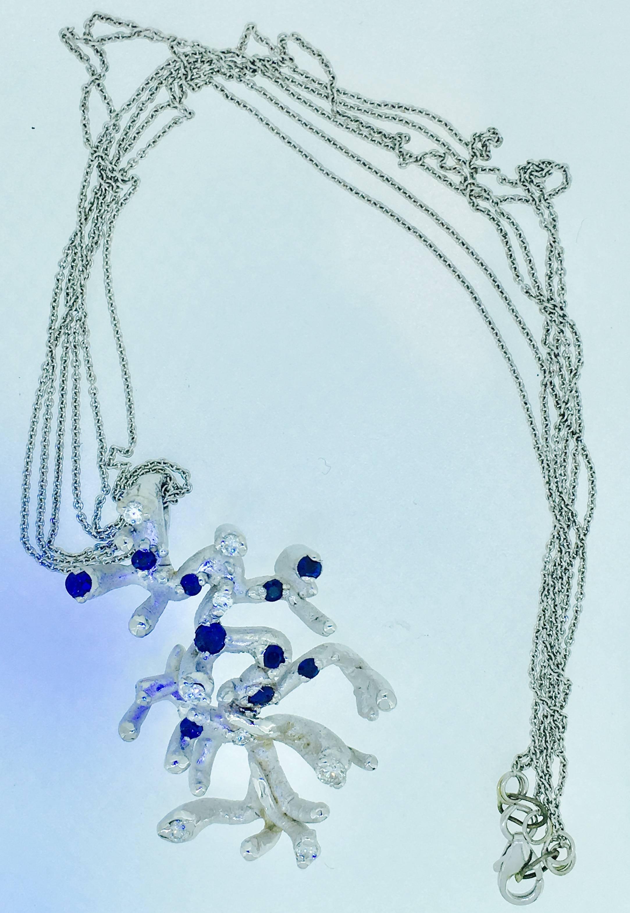Women's Modernist L.Van Giel Sapphire Diamond Gold Sculpture Necklace For Sale