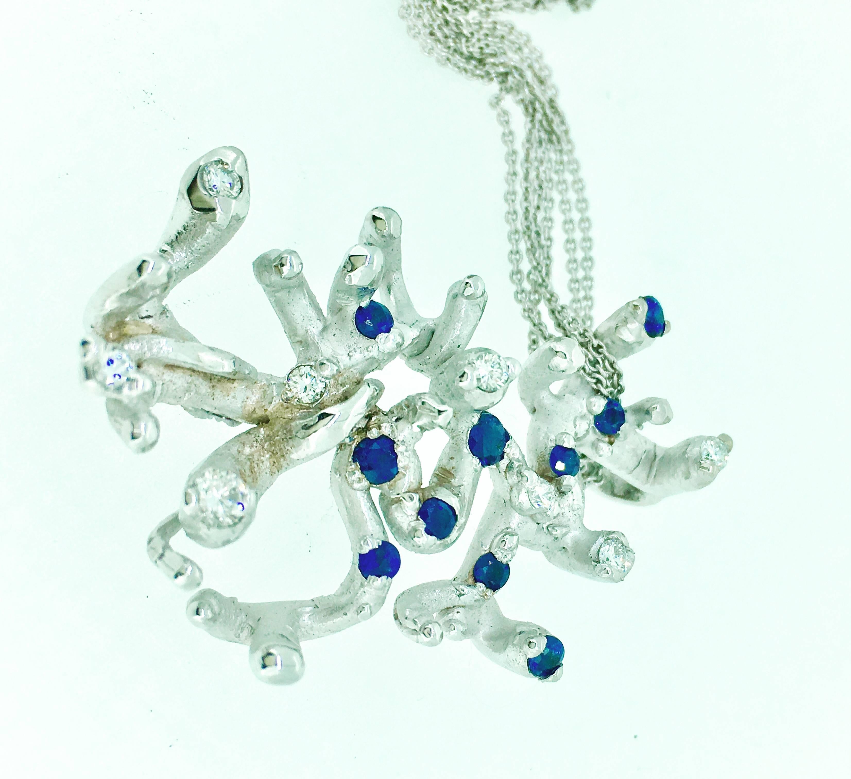 Modernist L.Van Giel Sapphire Diamond Gold Sculpture Necklace For Sale 2