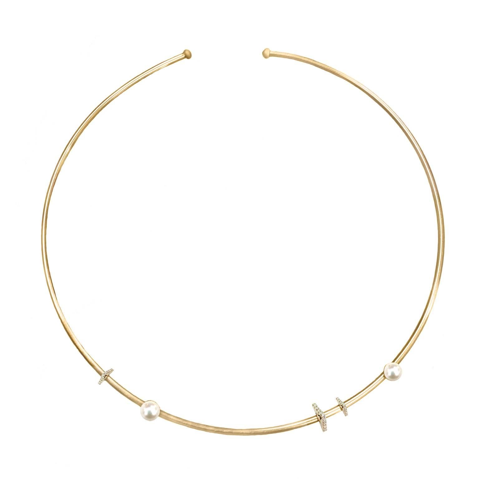 Paige Novick Diamond Pearl Gold Open Collar Necklace For Sale