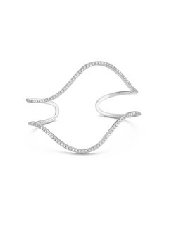 Paige Novick Flou Open Wide Wavy White Gold Cuff Bracelet with Diamonds Pave