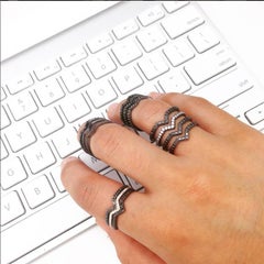 Paige Novick Elisabeth Double Flex Seven Bar Blackened Gold Ring with Diamond