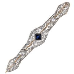 Blue Sapphire Diamond Two Color Gold Brooch 9