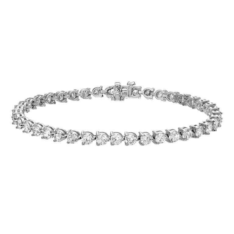 White Gold Finish Tennis Bracelet With Created Diamond & Blue Sapphire - Round Cut, 25 Stones