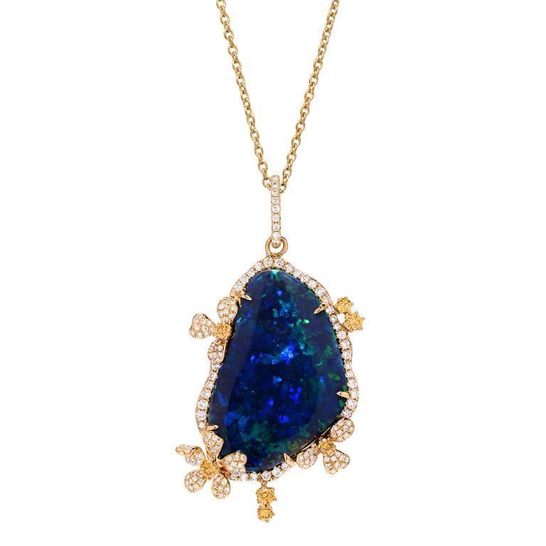 Australian Black Opal Diamond Gold Pendant For At 1stdibs Australian Black Opal Diamond Gold Pendant For