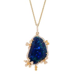 Australischer australischer schwarzer Opal Fancy Gelb Diamant Gold Anhänger