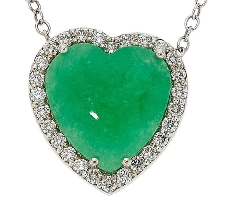thumbnail image 2 of Handmade Yellow Gold Plated Icy Green Jade Heart Pendant Necklace Love Jewelry 310383 2 of 4