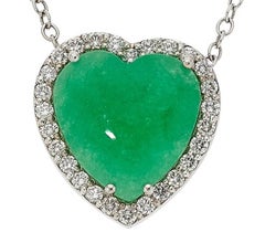Jadeite Jade Diamond Gold Heart Pendant 
