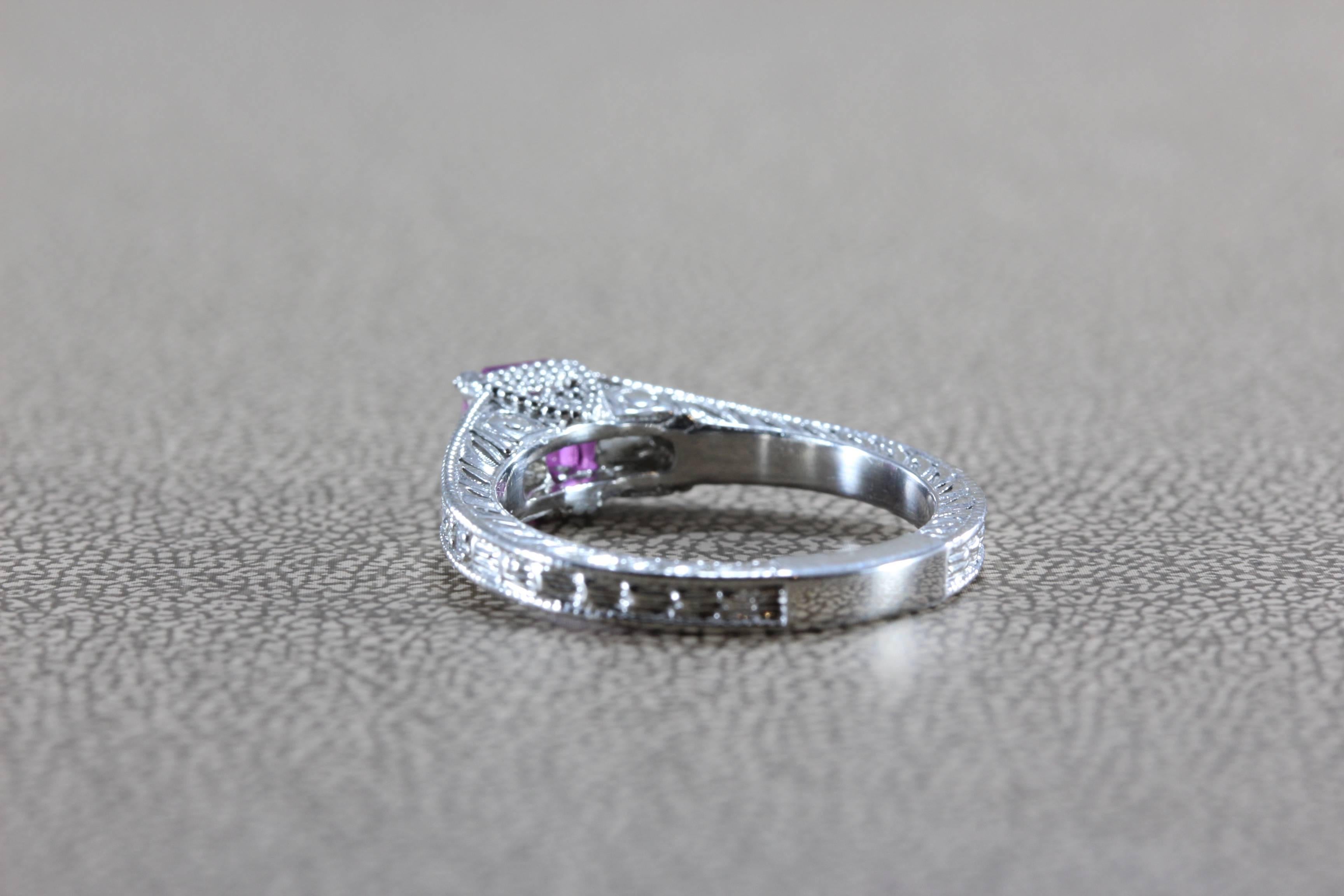 Women's 1.31 Carat GIA Certified Gem Pink Sapphire Diamond Platinum Ring For Sale