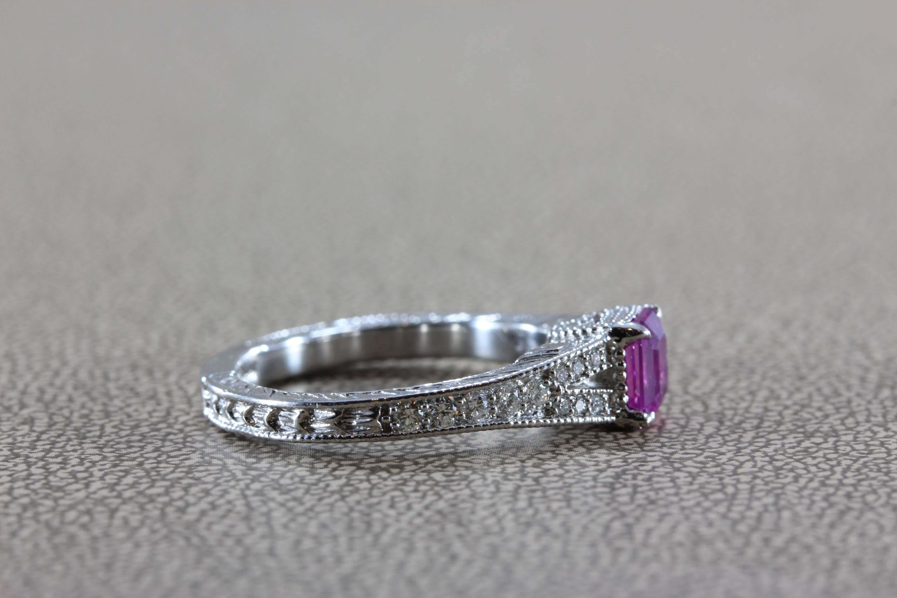 1.31 Carat GIA Certified Gem Pink Sapphire Diamond Platinum Ring For Sale 1