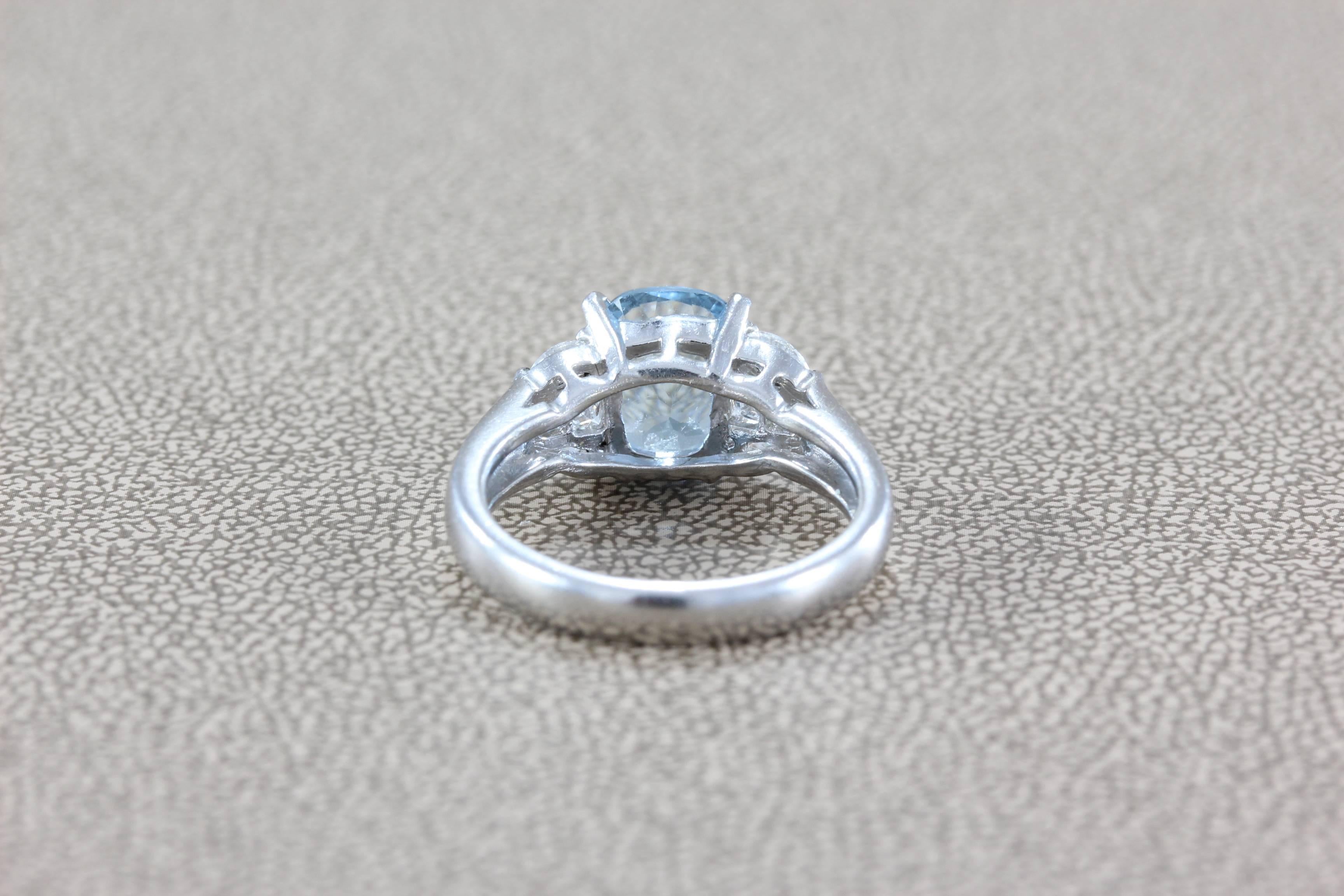 Women's or Men's Gem Aquamarine Diamond Platinum Ring For Sale