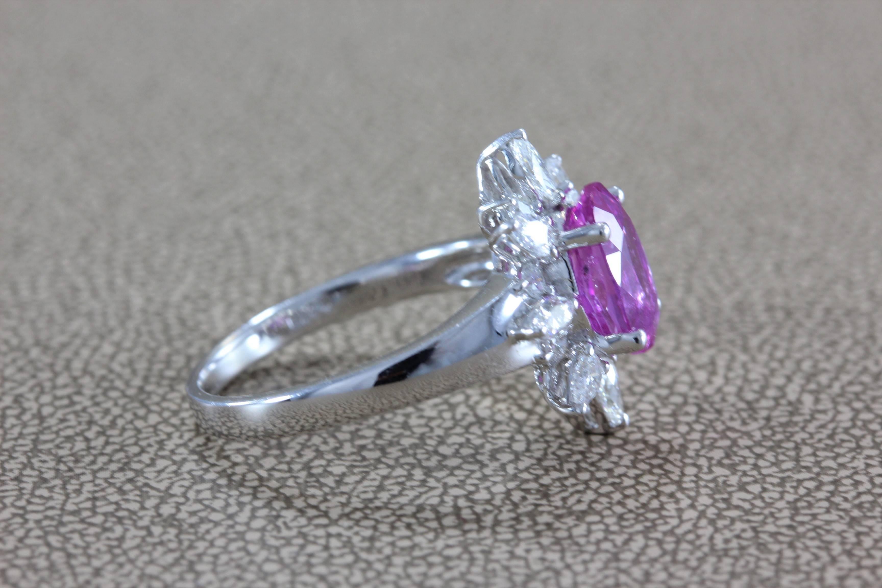 Pink Sapphire Diamond Halo Gold Ring For Sale 1