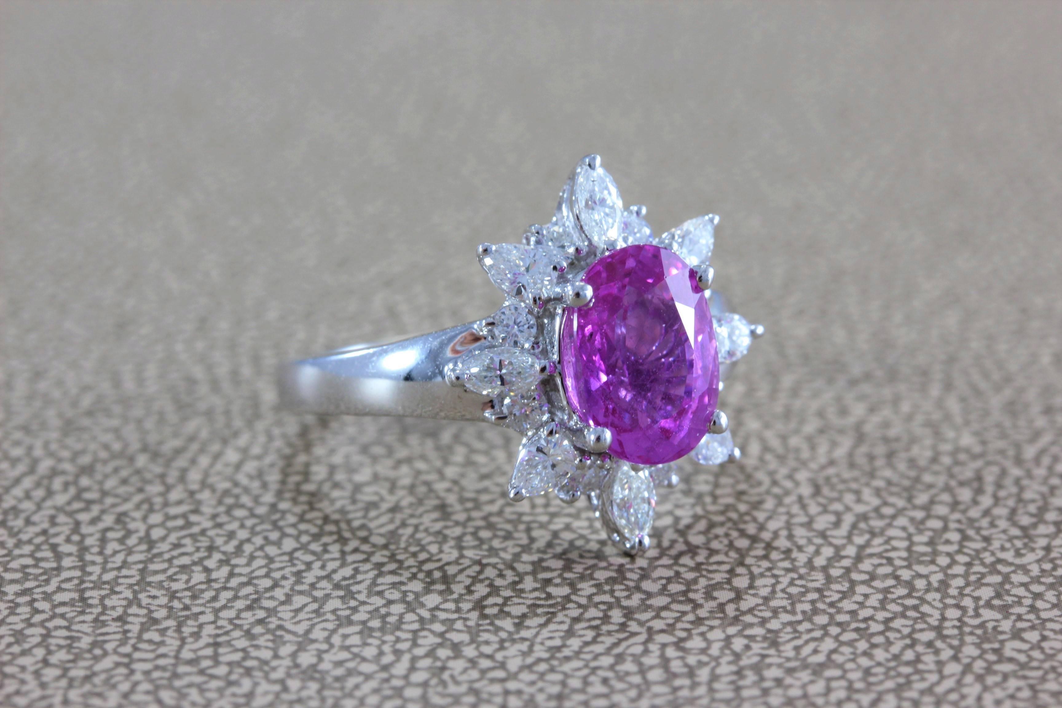 Pink Sapphire Diamond Halo Gold Ring In New Condition For Sale In Beverly Hills, CA