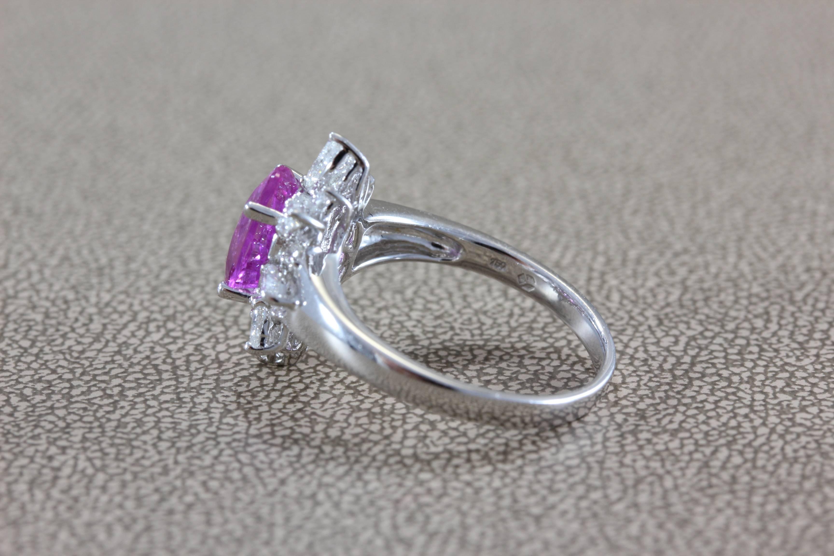 Women's Pink Sapphire Diamond Halo Gold Ring For Sale