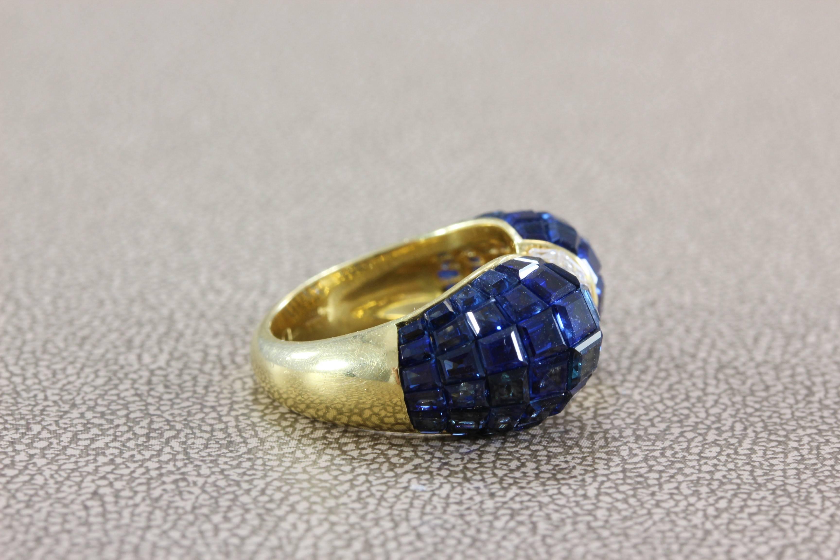 Blue Sapphire Diamond Gold Ring In New Condition In Beverly Hills, CA