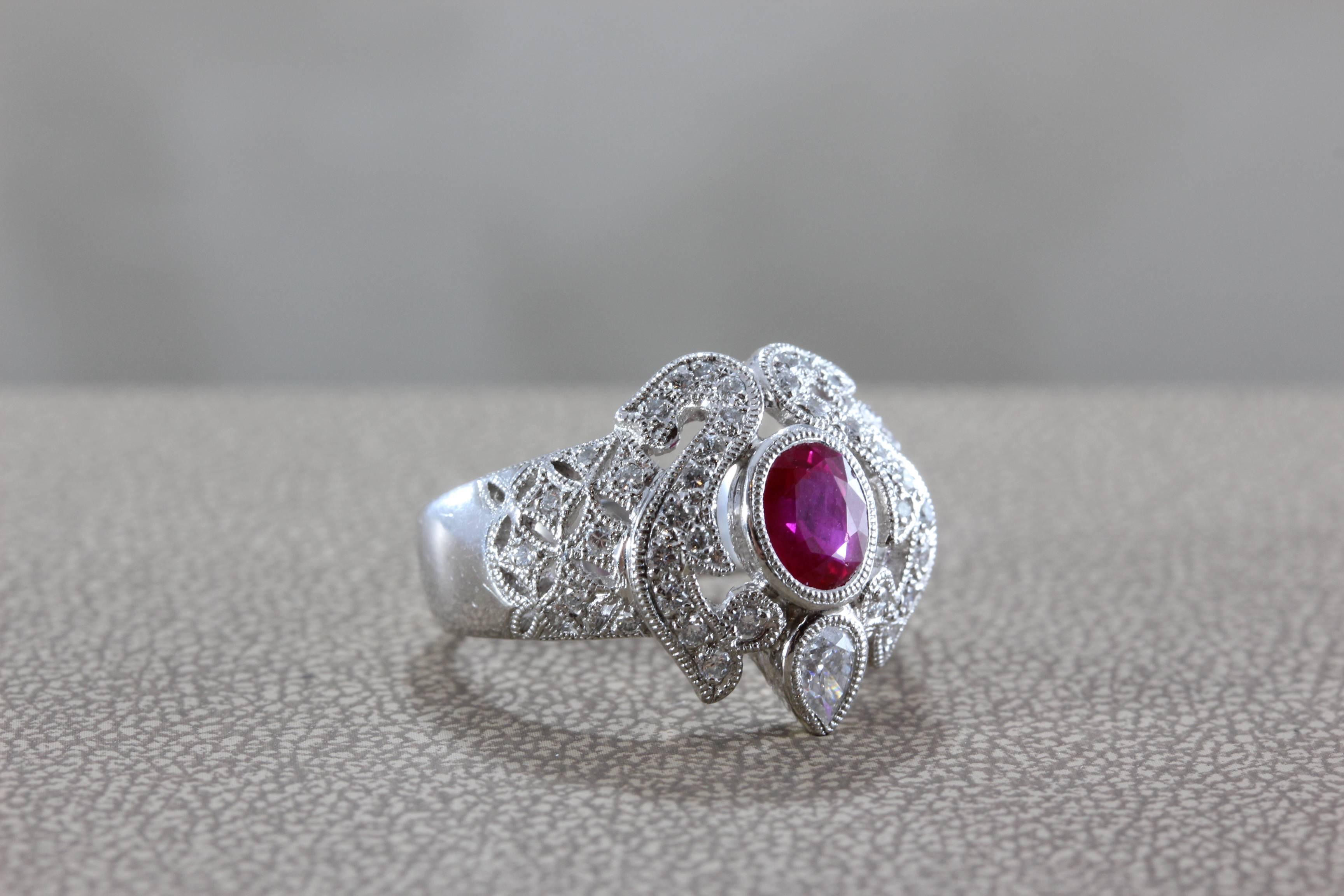 Anello in platino con diamante e rubino In condizioni Nuovo a Beverly Hills, CA