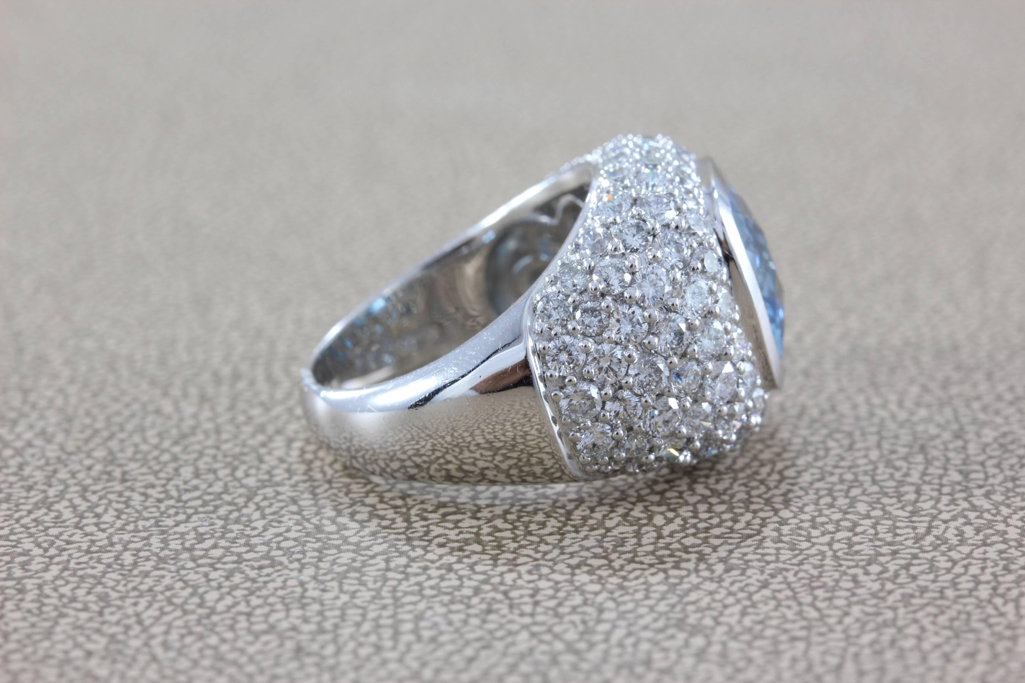 Women's Blue Topaz Diamond Gold Cocktail Ring