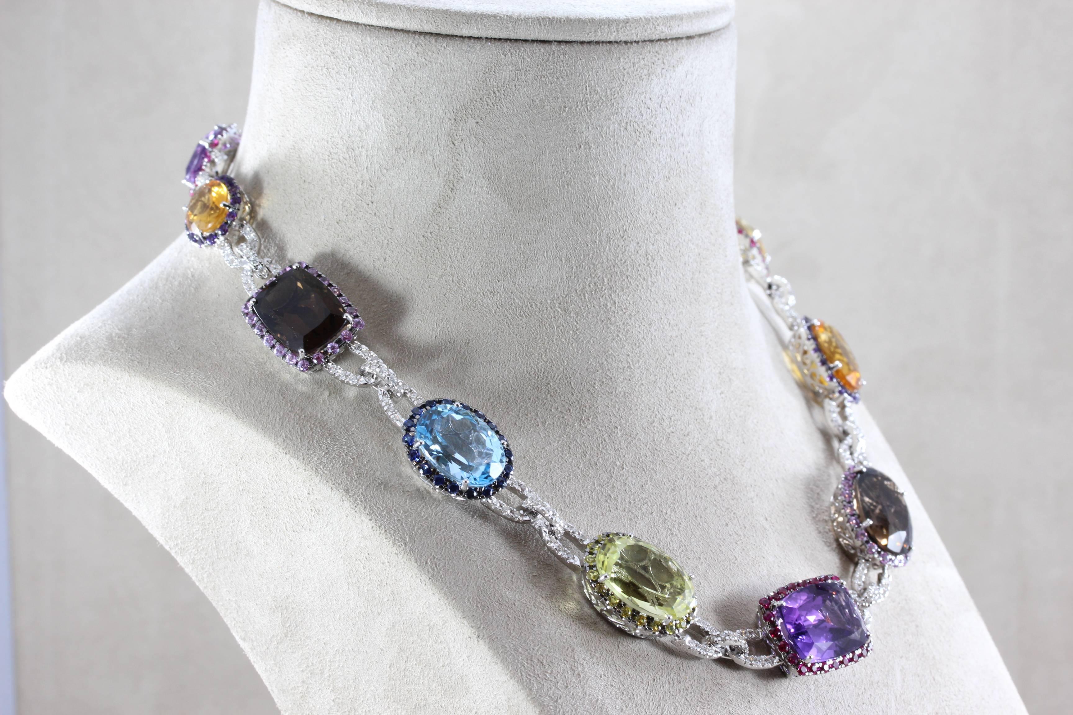 multi gemstone motif necklace