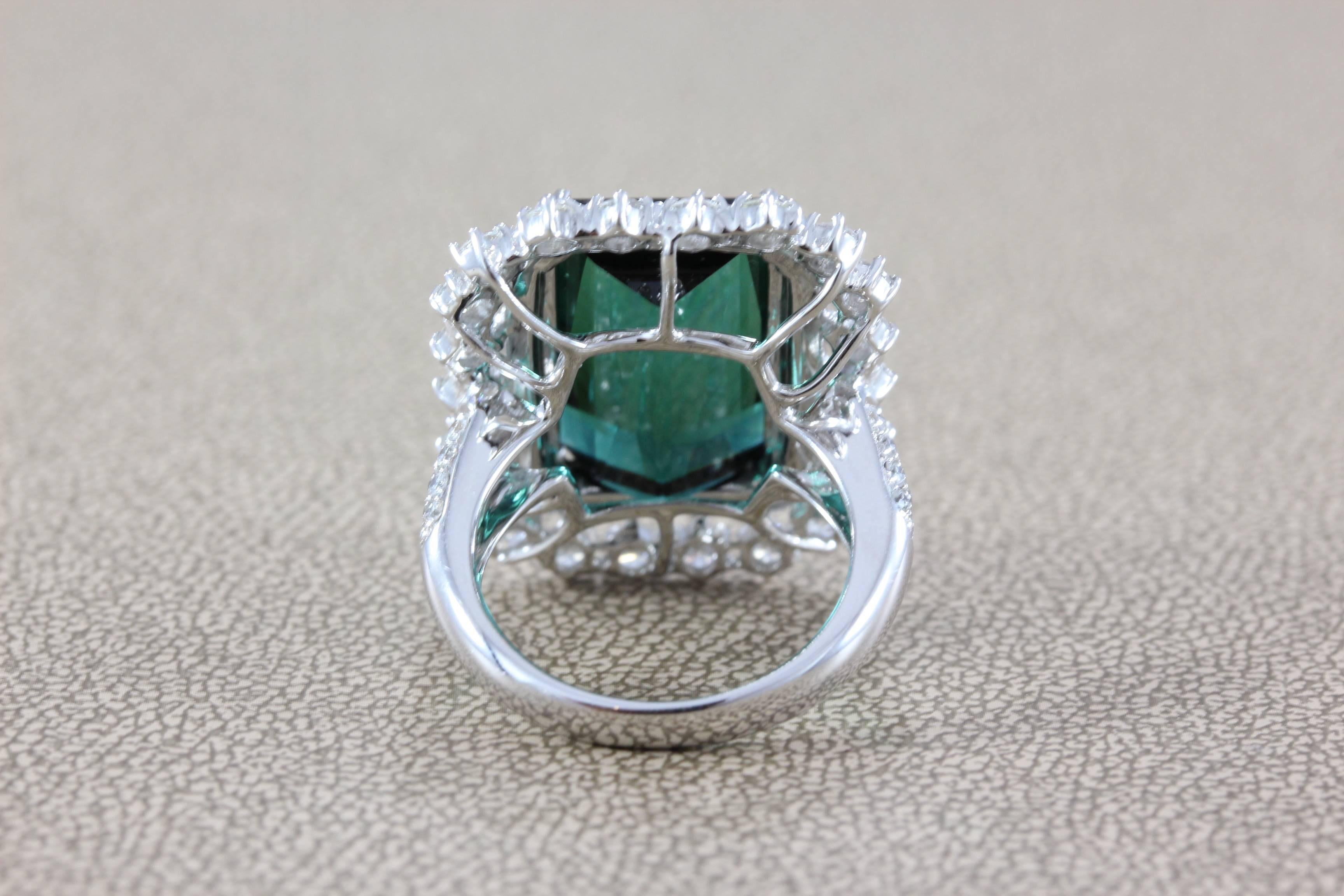 GIA Certified Gem Green Blue Tourmaline Diamond Gold Cocktail Ring For Sale 3